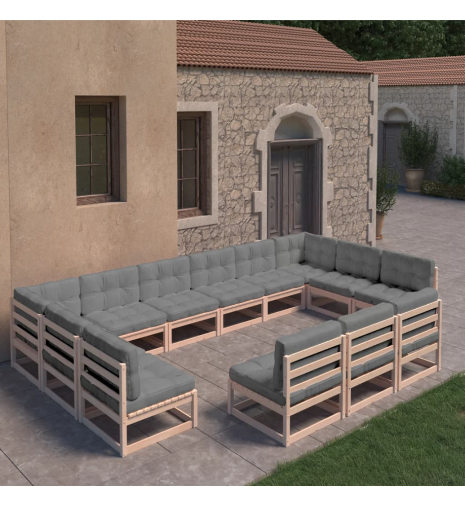 Salon de jardin 13 pcs avec coussins Bois de pin massif Salon de jardin 13 pcs avec coussins Bois de pin massif