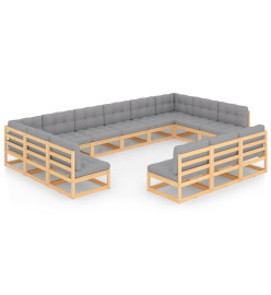 Salon de jardin 13 pcs avec coussins Bois de pin massif