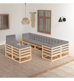 Salon de jardin 9 pcs avec coussins Bois de pin massif