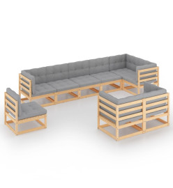 Salon de jardin 9 pcs avec coussins Bois de pin massif