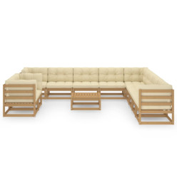 Salon de jardin 12 pcs avec coussins Marron miel Bois de pin