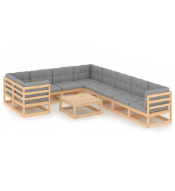 Salon de jardin 10 pcs avec coussins Bois de pin massif