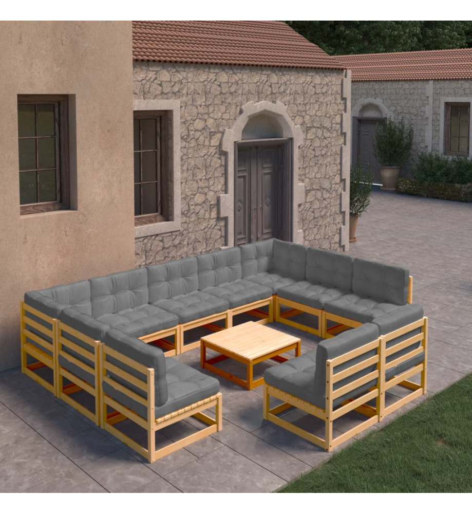 Salon de jardin 10 pcs avec coussins Bois de pin massif Salon de jardin 10 pcs avec coussins Bois de pin massif