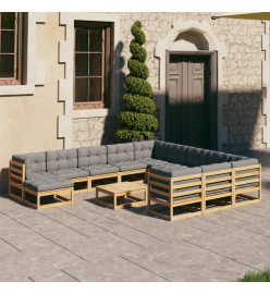 Salon de jardin 13 pcs avec coussins Bois de pin massif
