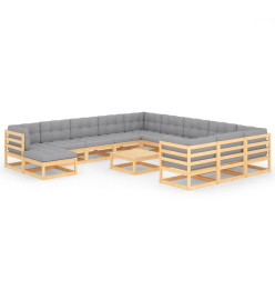 Salon de jardin 13 pcs avec coussins Bois de pin massif