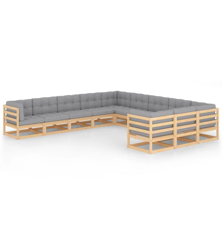 Salon de jardin 11 pcs avec coussins Bois de pin massif Salon de jardin 11 pcs avec coussins Bois de pin massif