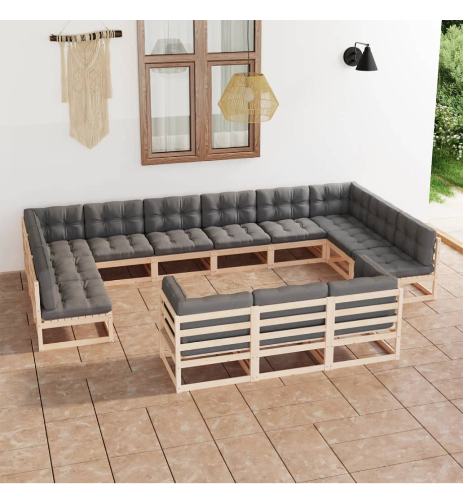 Salon de jardin 13 pcs avec coussins Bois de pin massif Salon de jardin 13 pcs avec coussins Bois de pin massif