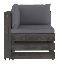 Canapé d'angle sectionnel avec coussins Bois imprégné de gris