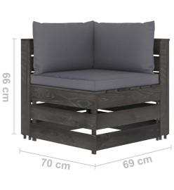 Canapé d'angle sectionnel avec coussins Bois imprégné de gris