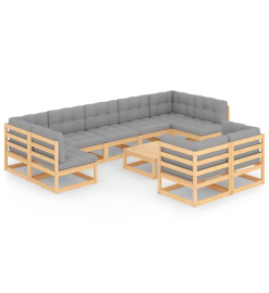 Salon de jardin 10 pcs avec coussins Bois de pin massif