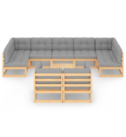 Salon de jardin 10 pcs avec coussins Bois de pin massif