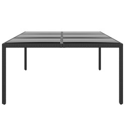 Table de jardin 200x150x75 cm Verre trempé/résine tressée Noir