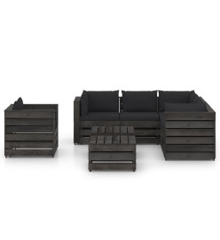 Salon de jardin 8 pcs avec coussins Bois imprégné de gris