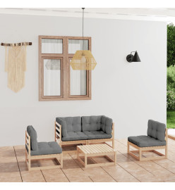 Salon de jardin 5 pcs avec coussins Bois de pin massif