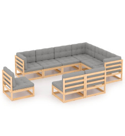 Salon de jardin 9 pcs avec coussins Bois de pin massif