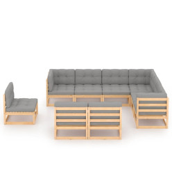 Salon de jardin 9 pcs avec coussins Bois de pin massif