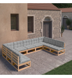 Salon de jardin 9 pcs avec coussins Bois de pin massif