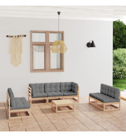 Salon de jardin 8 pcs avec coussins Bois de pin massif