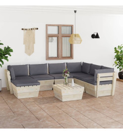 Salon de jardin palette 8 pcs avec coussins Épicéa imprégné