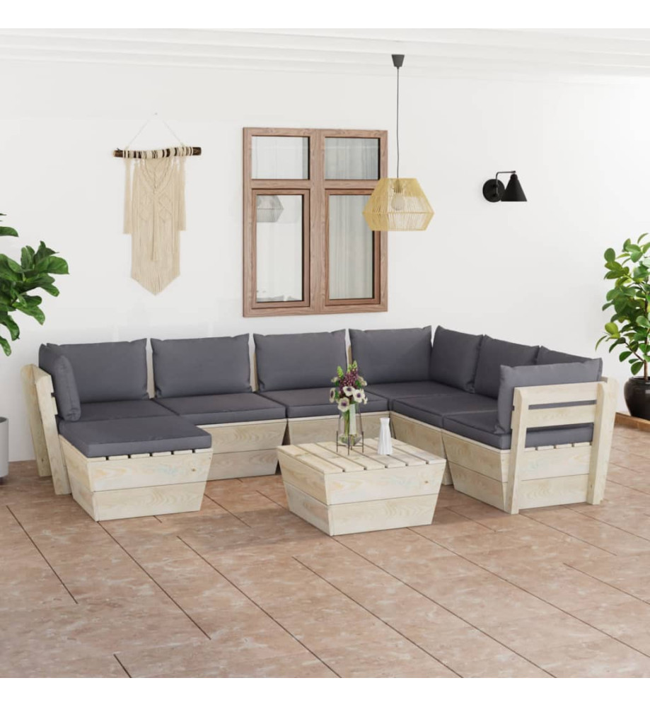 Salon de jardin palette 8 pcs avec coussins Épicéa imprégné Salon de jardin palette 8 pcs avec coussins Épicéa imprégné