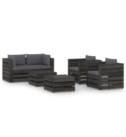 Salon de jardin 6 pcs avec coussins Bois imprégné de gris