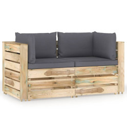 Canapé de jardin 2 places avec coussins Bois imprégné de vert