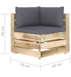 Canapé de jardin 2 places avec coussins Bois imprégné de vert