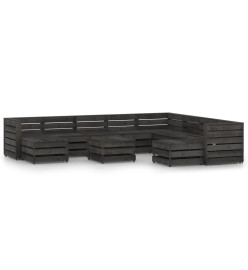 Salon de jardin 11 pcs Bois de pin imprégné de gris