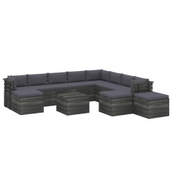 Salon de jardin palette 12 pcs avec coussins Bois de pin massif