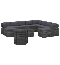 Salon de jardin palette 12 pcs avec coussins Bois de pin massif