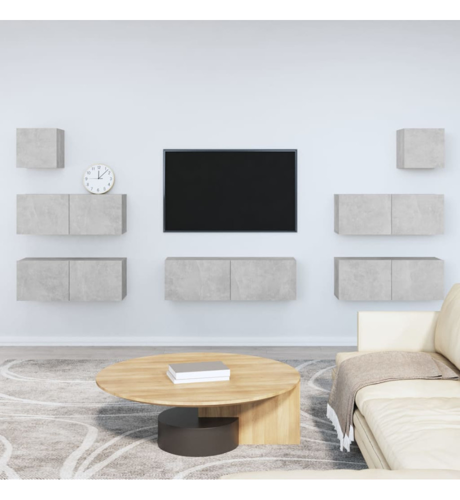 Ensemble de meubles TV 7 pcs Gris béton Bois d'ingénierie