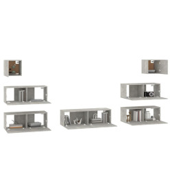 Ensemble de meubles TV 7 pcs Gris béton Bois d'ingénierie