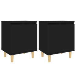 Tables de chevet avec pieds en bois 2 pcs Noir 40x30x50 cm