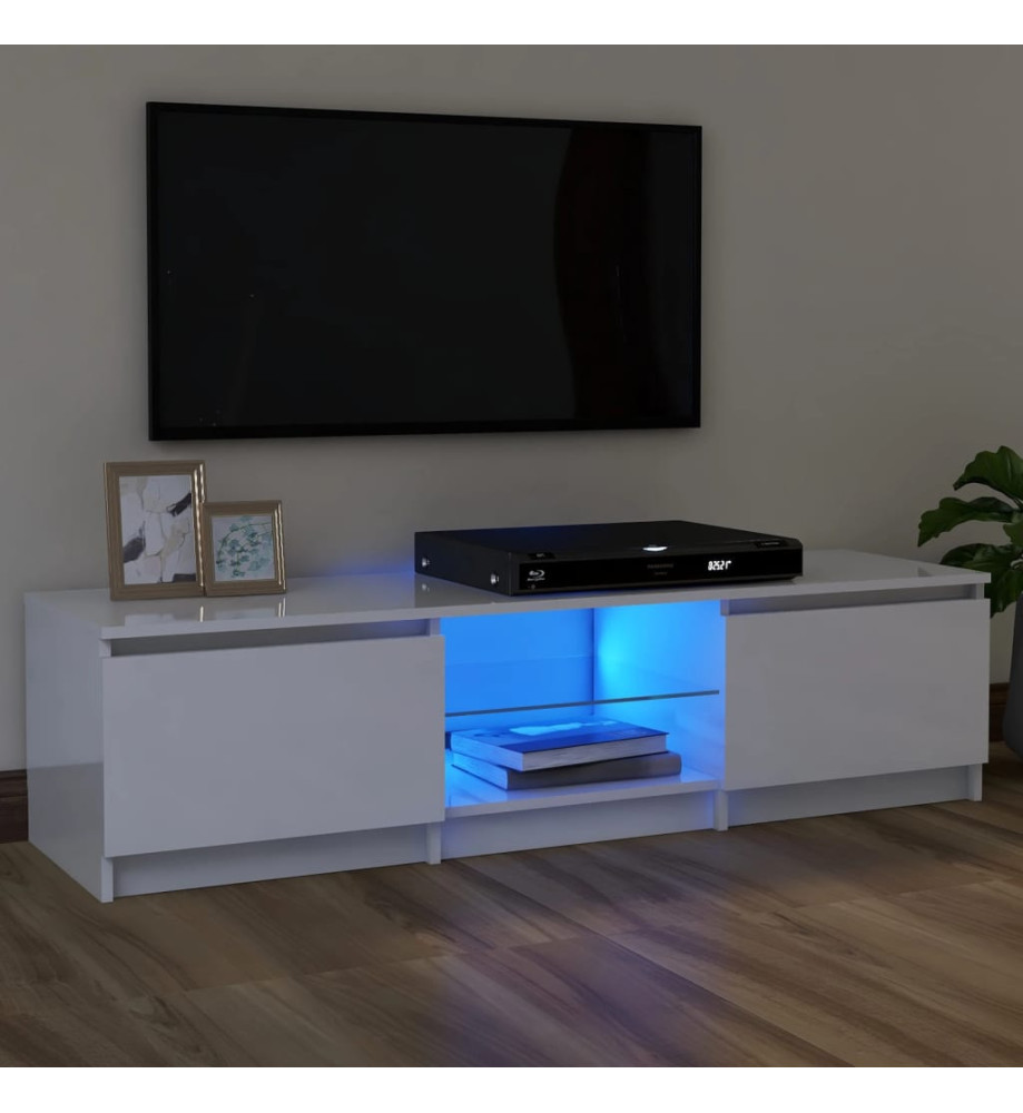 Meuble TV avec lumières LED blanc brillant 120x30x35,5 cm