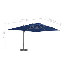 Parasol déporté avec mât en aluminium 4x3 m Bleu azuré