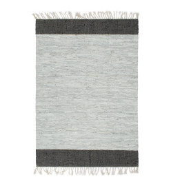 Tapis Chindi tissé à la main Cuir 190x280 cm Gris clair et noir