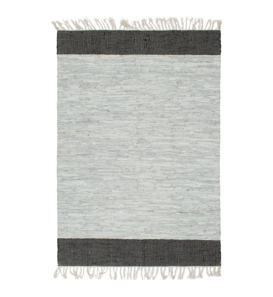 Tapis Chindi tissé à la main Cuir 190x280 cm Gris clair et noir Tapis Chindi tissé à la main Cuir 190x280 cm Gris clair et noir