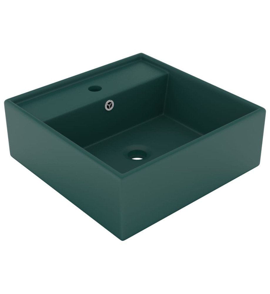 Lavabo carré à trop-plein Vert foncé mat 41x41 cm Céramique