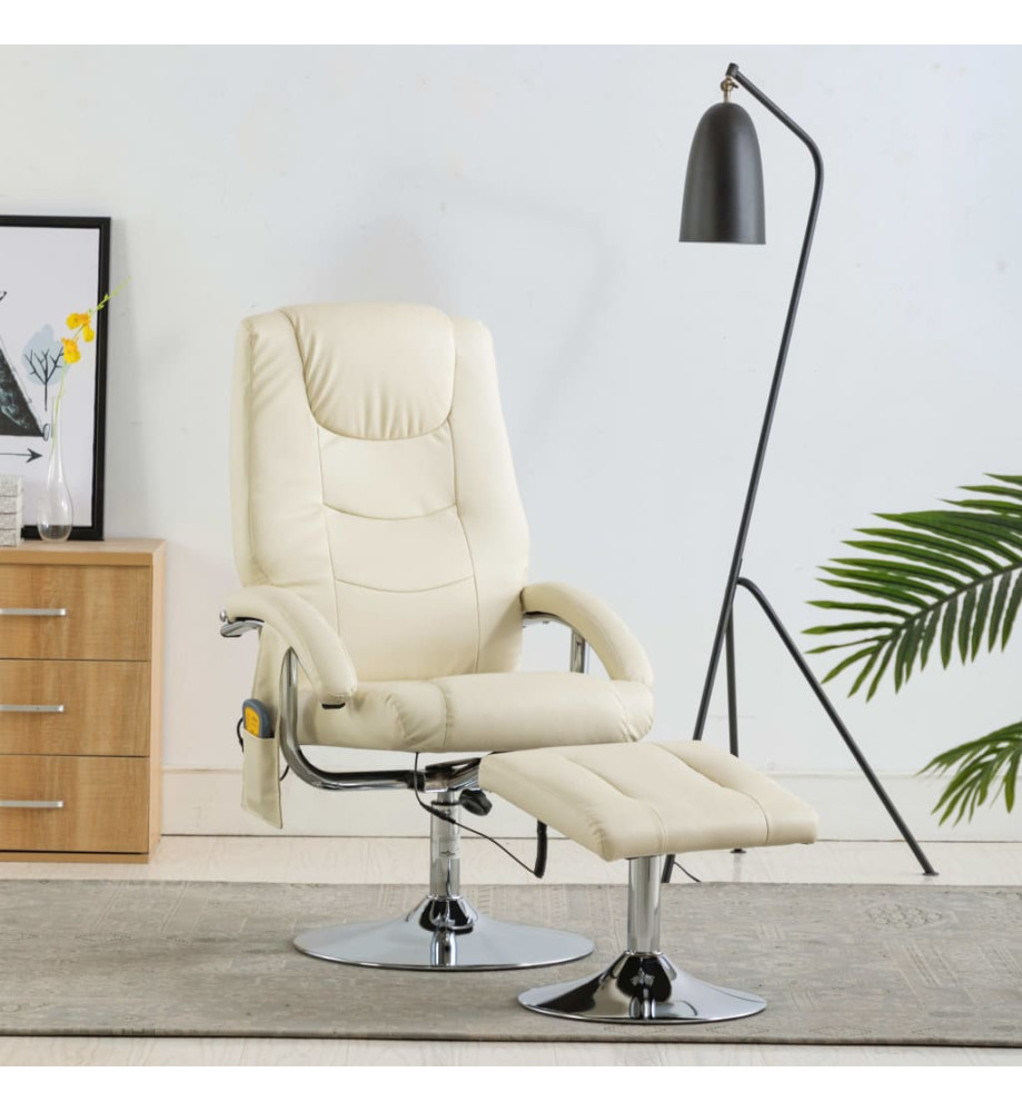 Fauteuil de massage avec repose-pied blanc crème similicuir