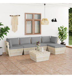 Salon de jardin palette 6 pcs avec coussins Épicéa imprégné