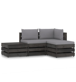 Salon de jardin 4 pcs avec coussins Bois imprégné de gris