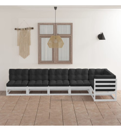 Salon de jardin 6 pcs avec coussins Bois de pin massif