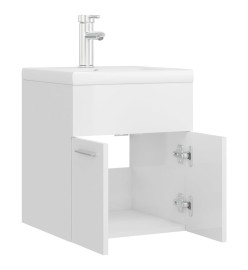 Armoire d'évier avec lavabo intégré Blanc brillant Aggloméré