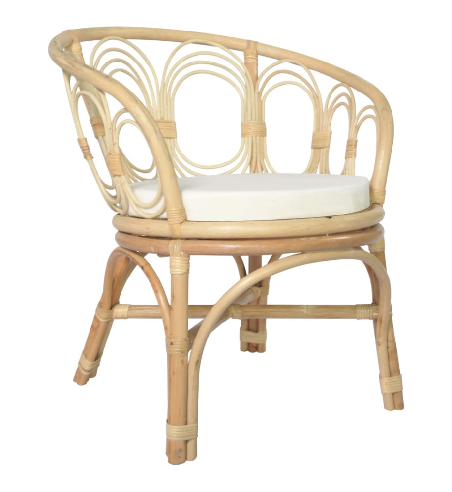 Chaise de salle à manger avec coussin Rotin naturel et lin