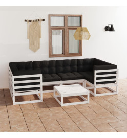 Salon de jardin 7 pcs avec coussins Blanc Bois de pin massif