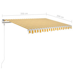 Auvent manuel rétractable avec poteaux 3,5x2,5 m Jaune et blanc