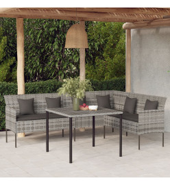 Canapé de jardin en forme de L et coussins gris résine tressée