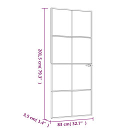 Porte d'intérieur Blanc 83x201,5 cm Trempé verre aluminium fin