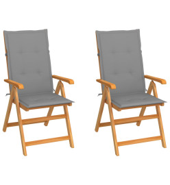 Chaises de jardin 2 pcs avec coussins gris Bois de teck massif