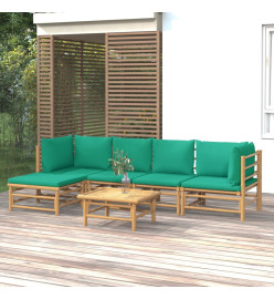 Salon de jardin 6 pcs avec coussins vert bambou